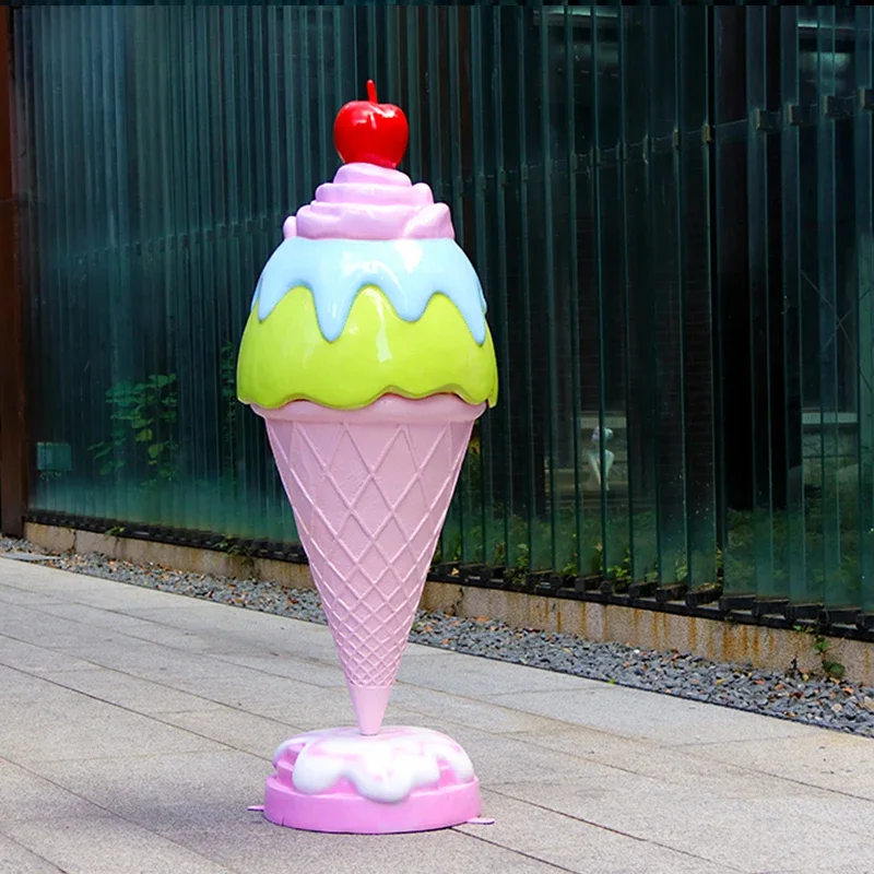 Accesorios de piruleta de fibra de vidrio de colores gigantes personalizados simulan estatuas de magdalenas esculturas de cono de helado de fibra de vidrio