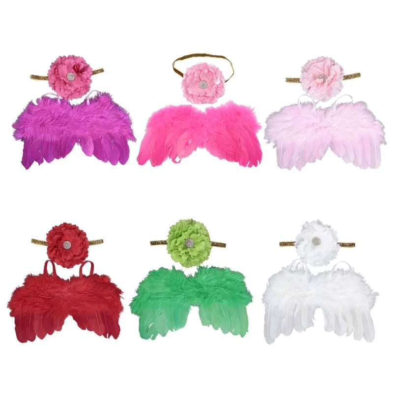 

Photo Props Peony Hairband Angel Wing Costume for Newborns Boys Girls W3JF