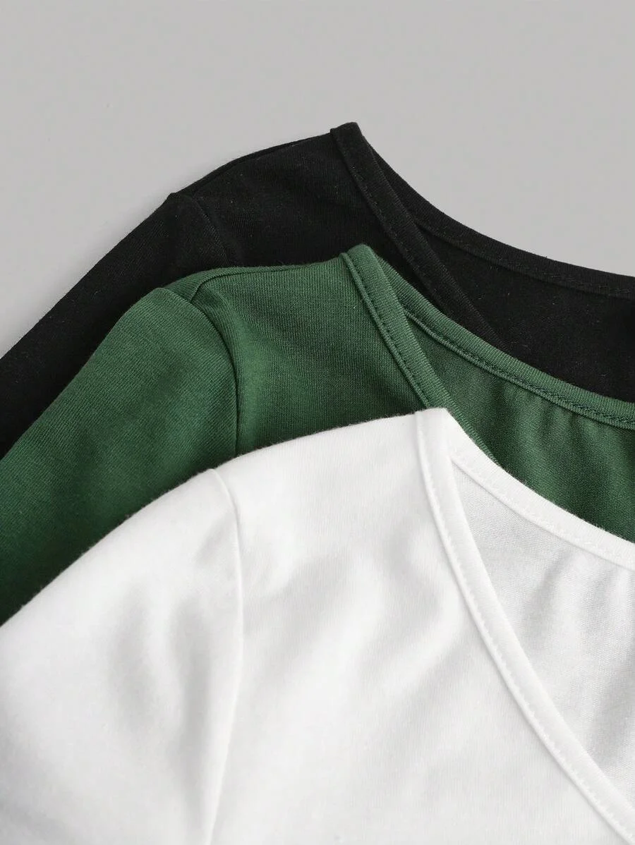 

New trendy and versatile casual solid-color T-shirt set of three pieces