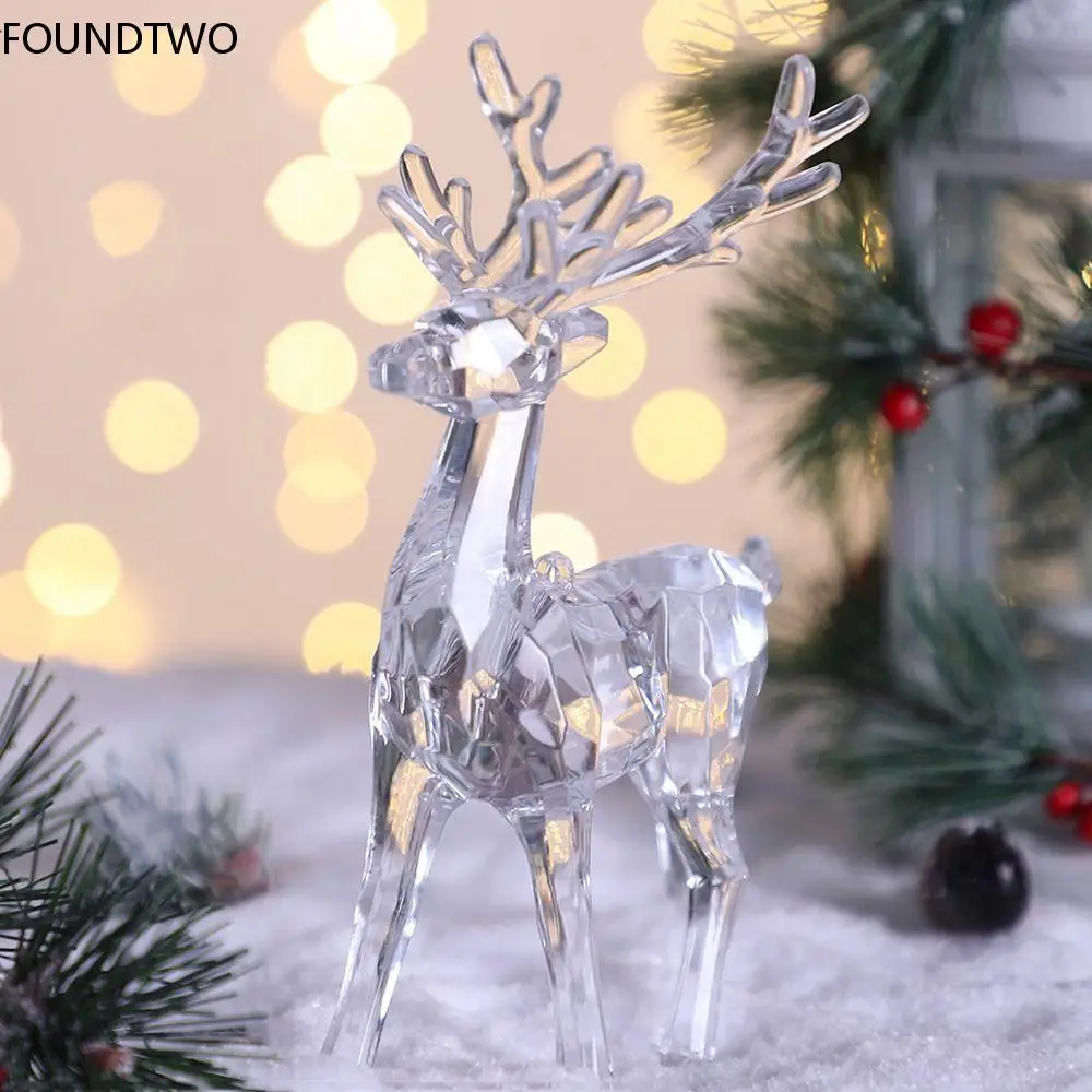 Acrylic Deer Figure Figurines Desktop Ornament Transparent Elk Reindeer Sculpture Miniatures Christmas Home Office Decoration