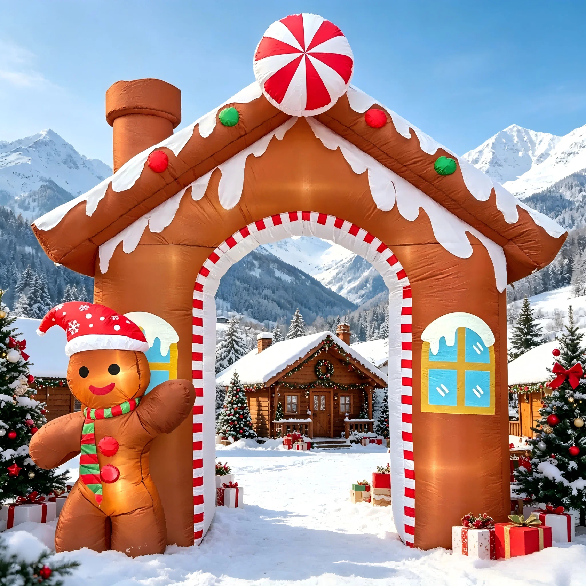10.2FT Giant Gingerbread Man House Christmas Inflatables Archway Outdoor Decorations, Blow Up with Built-in LED Lights, Gingerbread Inflatable for Xmas Yard, Garden, Lawn and Festive Holiday Displays