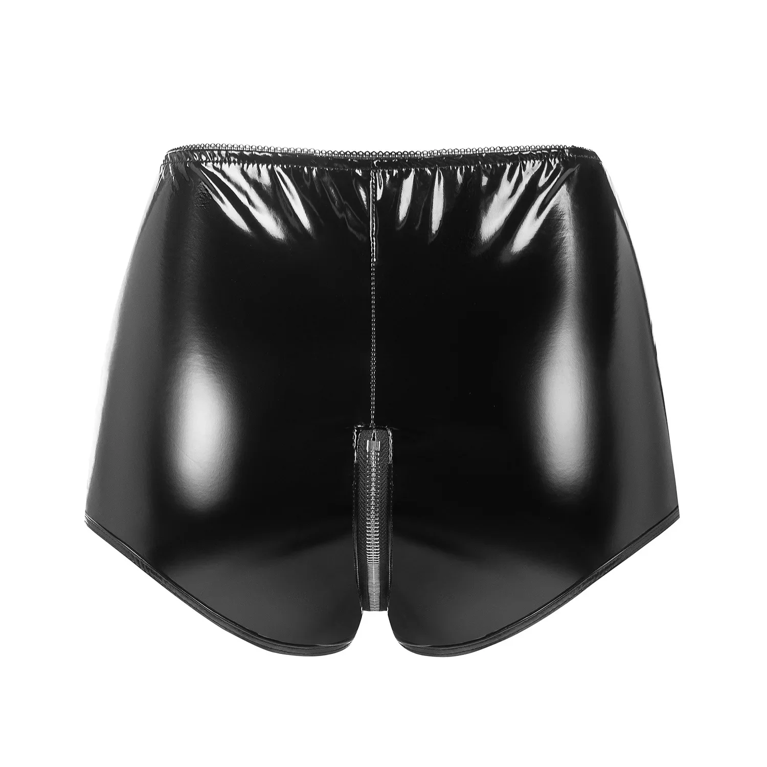 

Women's Zipper Open Crotch Hot Pants Nightclub Shiny Wet Look PVC Leather Shorts Panties Ladies Sexy Glossy High Waist Underwear