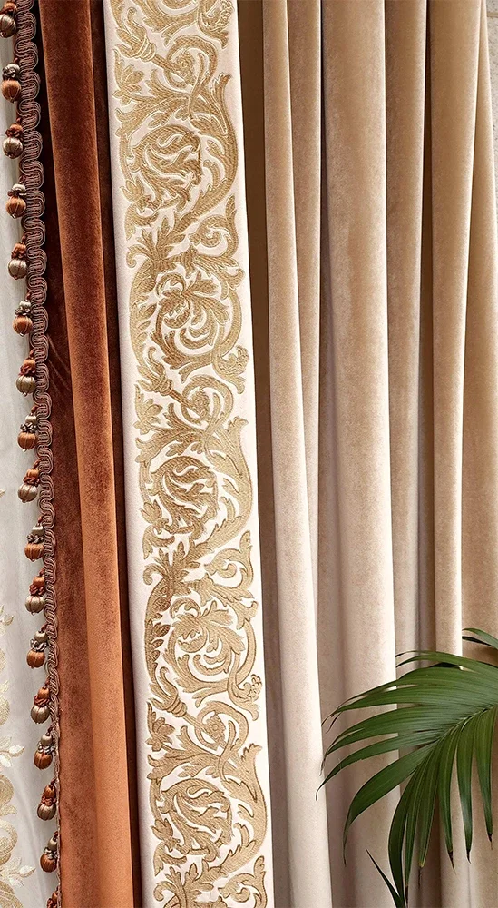 Vintage op maat gemaakte melkthee bruin borduurwerk fluwelen patchwork verduisteringsgordijnen voor woonkamer slaapkamer Franse raamvilla