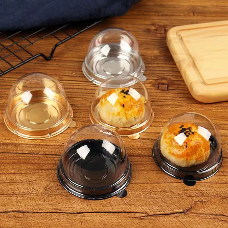 10Pcs Plastic Round Cupcake Case Container Disposable Moon Cake Box Dome Egg Yolk Crisp Carrier Holder Packaging Box for Wedding