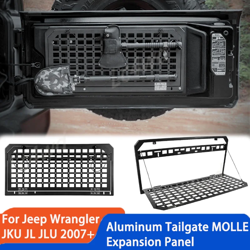 Алюминиевый столик-табличка LC4WD на заднюю дверь с тактической панелью Molle и грузовым отсеком для хранения для Jeep Wrangler JKU JL JLU 2007-2025 годов