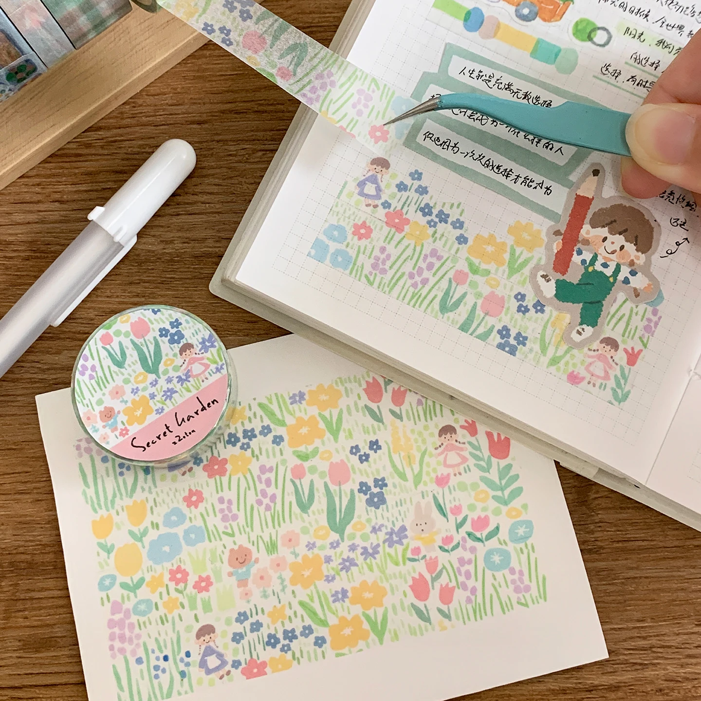 

ZZOTON Basic Style Washi Pet Tape Paper Chain To Flower Decorative Plaid Patchwork