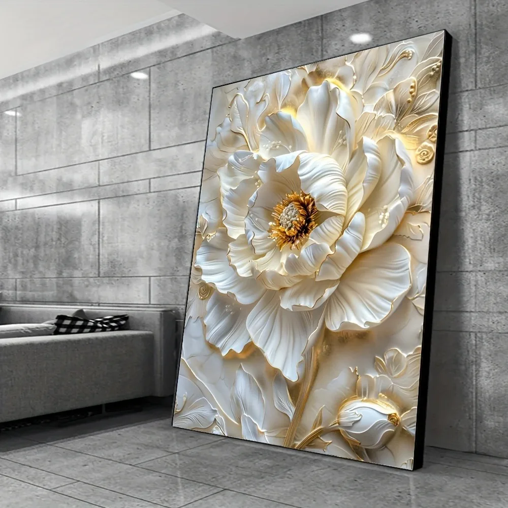 1pc modern abstract floral canvas art prints, frameless white floral wall decorations, living room and bedroom posters