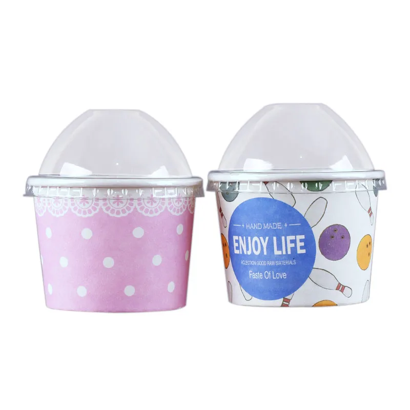 50PCS Paper Cups Birthday Party Favors Dessert Cup With Lid High Quality Cartoon Ice Cream Bowl 200ml Small Round Disposable