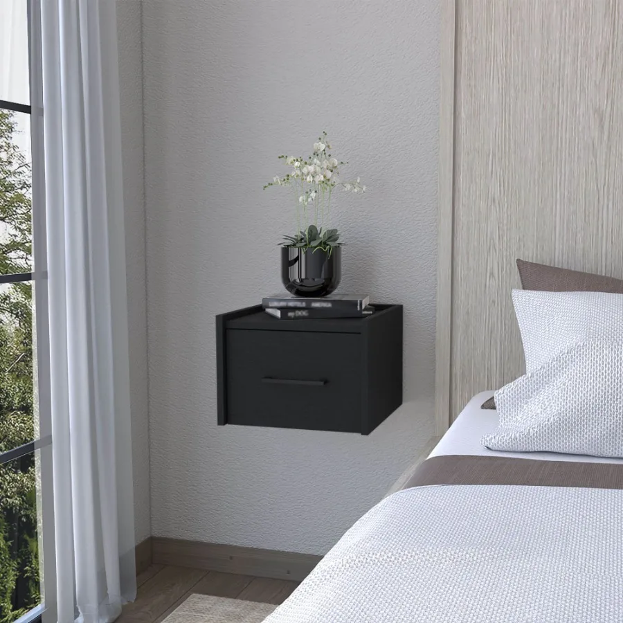 Elfrida Wall-Mounted Nightstand Sleek Single-Drawer Design with Spacious Top Shelf