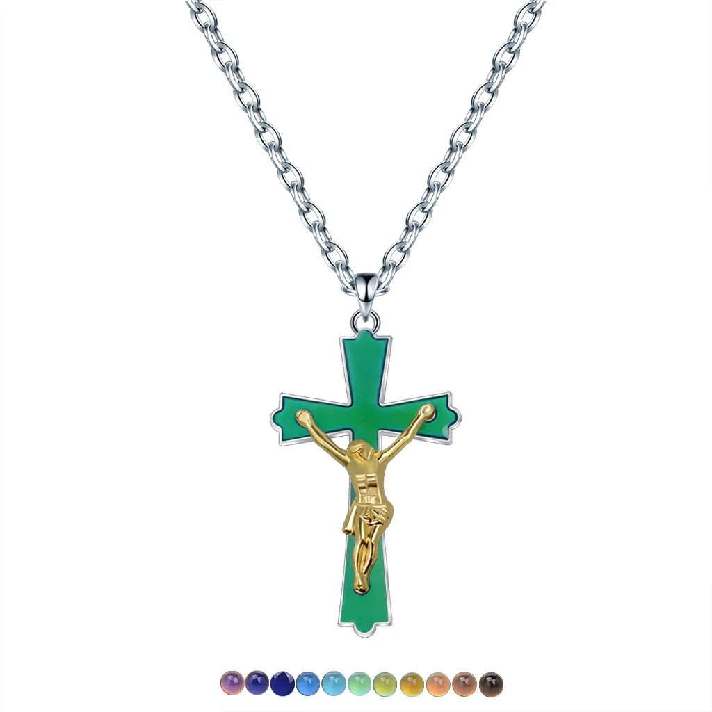 درجة الحرارة تغيير لون قلادة المزاج الصليب قلادة قلادة دينية للجنسين الكنيسة مجوهرات هدية سلسلة الفولاذ المقاوم للصدأ #1