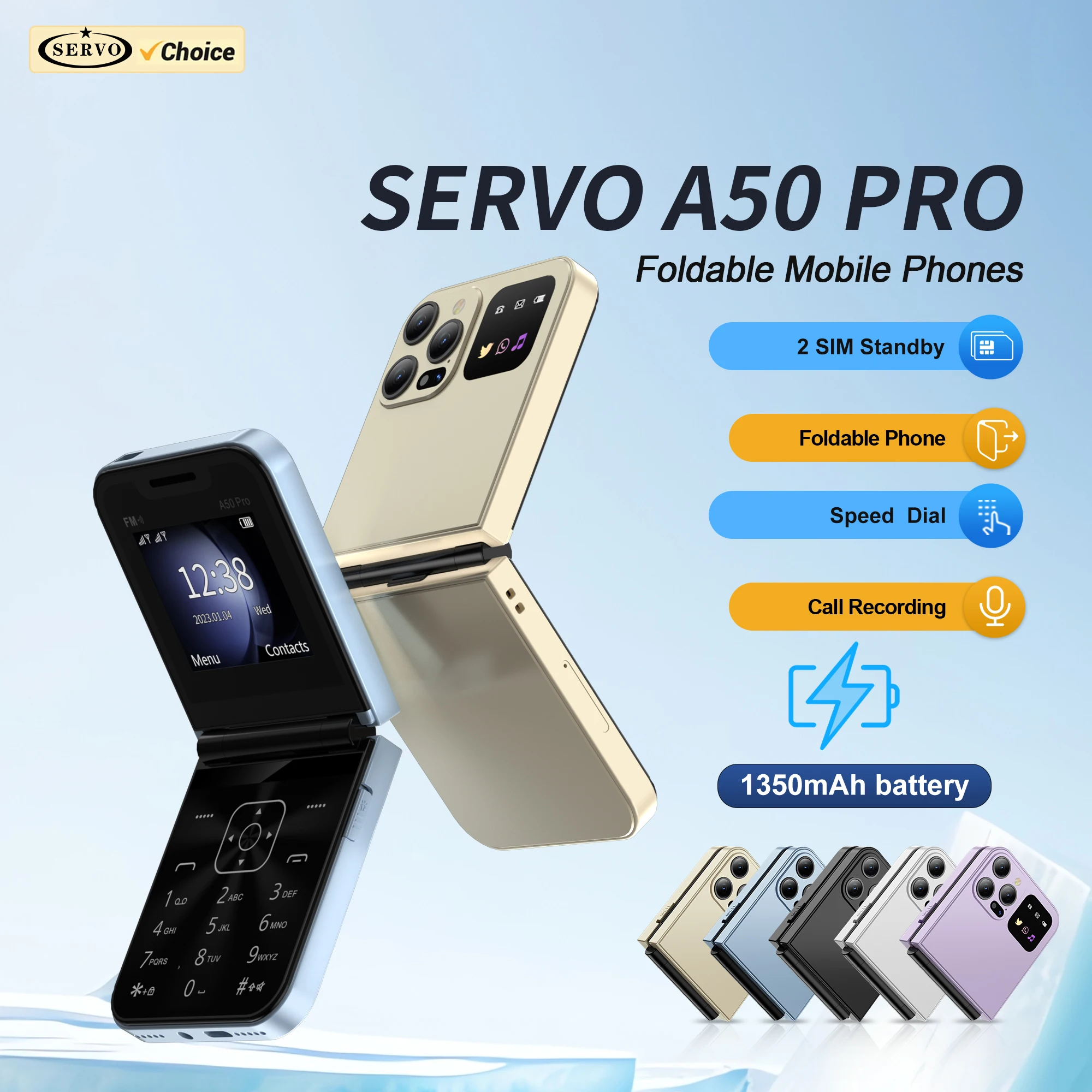 SERVO A50 PRO Flip Mobile Phone 2G GSM Dual Sim Cards Call Recording Blacklist MP3 FM Radio 2.4