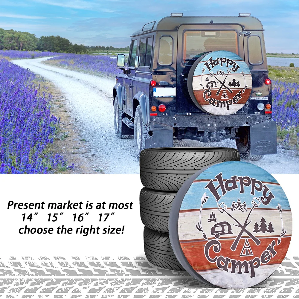 Happy Camper Sapre Tire Cover Weatherproof Universal Wheel Covers Protectors for RV Camper SUV Truck Travel Trailer Accessories