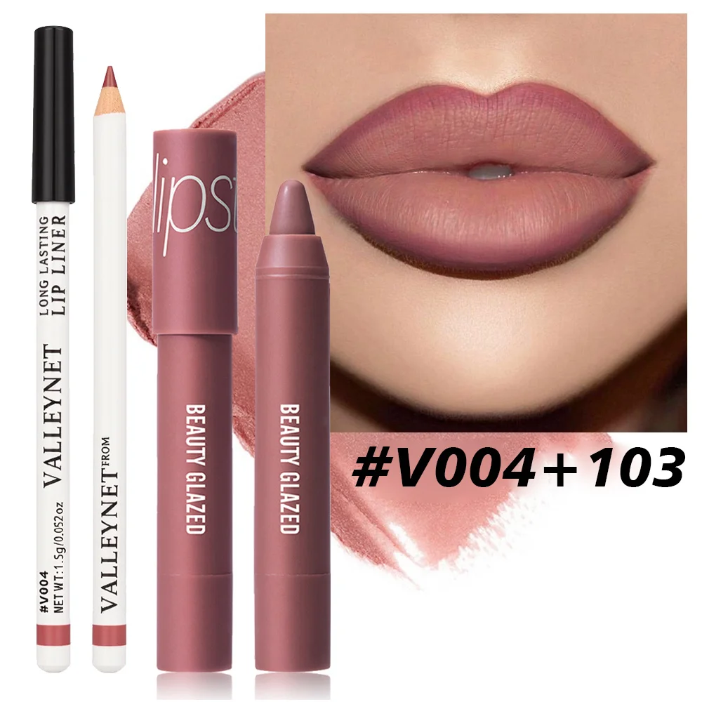 2 unids/set delineador de labios mate + lápiz labial desnudo mate impermeable juego de maquillaje de labios conjunto combinado de maquillaje cosméticos
