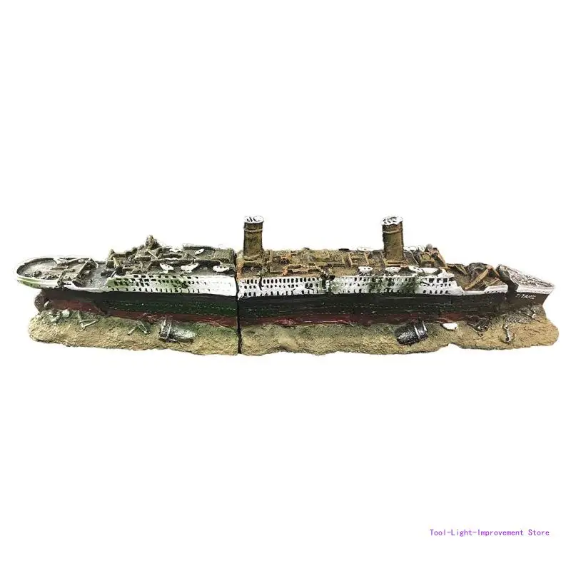 

C63E Aquarium Sunken Ship Decorations Large Resin Shipwreck 15in Fish for Tank Orname