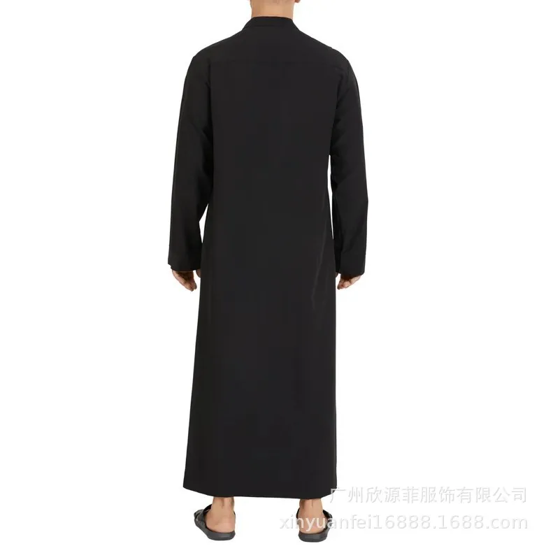 Abaya Dubai Colletto allentato musulmano da uomo Nuovo colletto tondo saudita Hui Robe Abbigliamento da uomo arabo del Medio Oriente