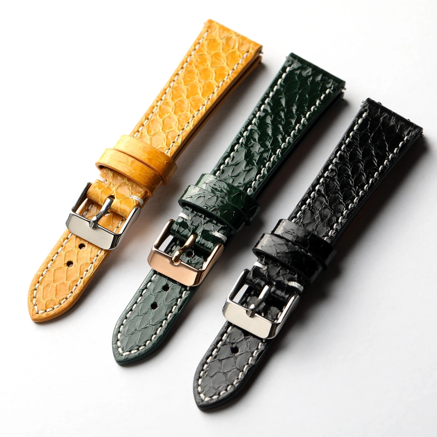Handgefertigtes Schlangenleder-Uhrenarmband, 18, 19, 20 mm, weiches Echtleder, S/M, kurzer Stil mit Schnellverschluss, geeignet für Herren-Uhrenarmbänder