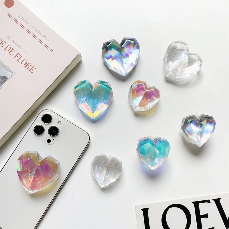 Fantasy 3D Heart Laser Geometric Love Shape Grip Tok Folding Mobile Phone Stand Cell Phone Holder Support For IPhone Samsung S24