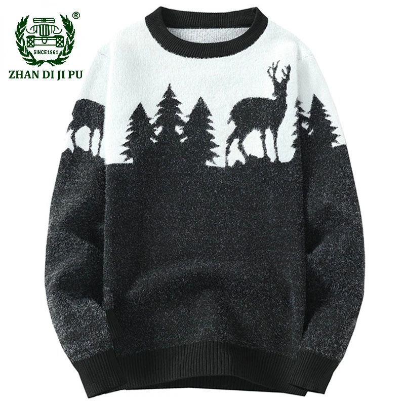 

Knitted Sweater Men Autumn Christmas Snowflake Little Deer Sweater Hollow Knitwear Designer O-Neck Warm Couple Christmas Sweater