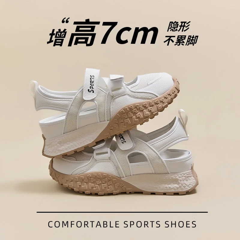 Sport Sandals Women Summer 2025 Height Increase Outdoor Women Breathable Beach Sandals Baotou Platform Running Sandals 7cm