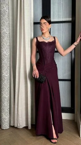 

AsaNagi Arabia Burgundy Romantic Prom Dresses Women's Mermaid Evening Gowns Sleeveless Floor-Length Formal Party Dresses