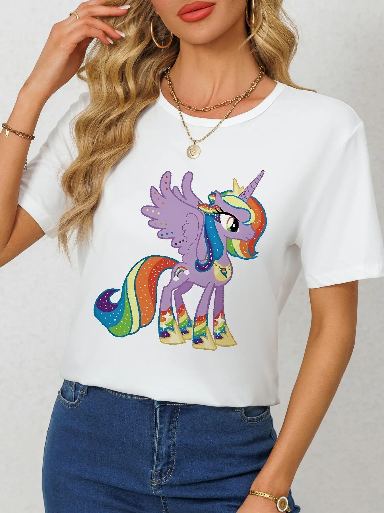 Camiseta con estampado de My Little Pony Rainbow Power Princess Twilight Sparkle para mujer, camiseta informal con gráfico de dibujos animados y manga corta con cuello redondo