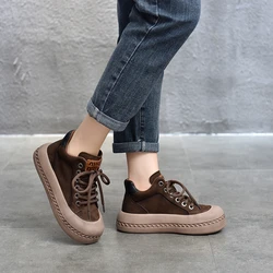 Cowhide Platform Sneakers Women Autumn Casual Vulcanized Shoes Ladies Genuine Leather Thick Bottom Sports Flat Shoes zapatos