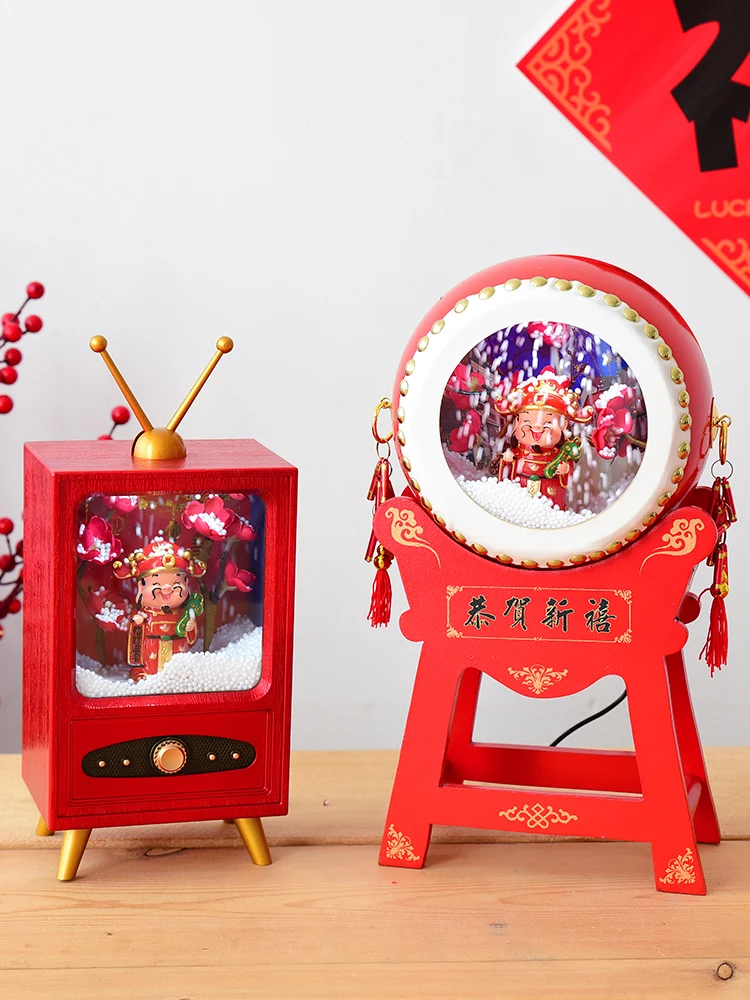 Decorations: Spring Festival drum window displays, props, snow scenes, God of Wealth ornaments, New Year's Eve