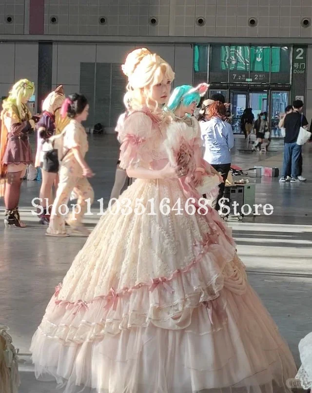 Fofo vitoriano vestido de festa de baile romântico lolita espartilho rendas até apliques plissado inchado princesa personalizado vestidos de gala