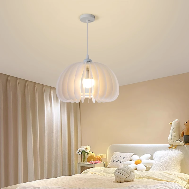 

Nordic bedroom pendant light Simple modern Internet celebrity warm bedroom light Ins creative white pumpkin Bar counter study li