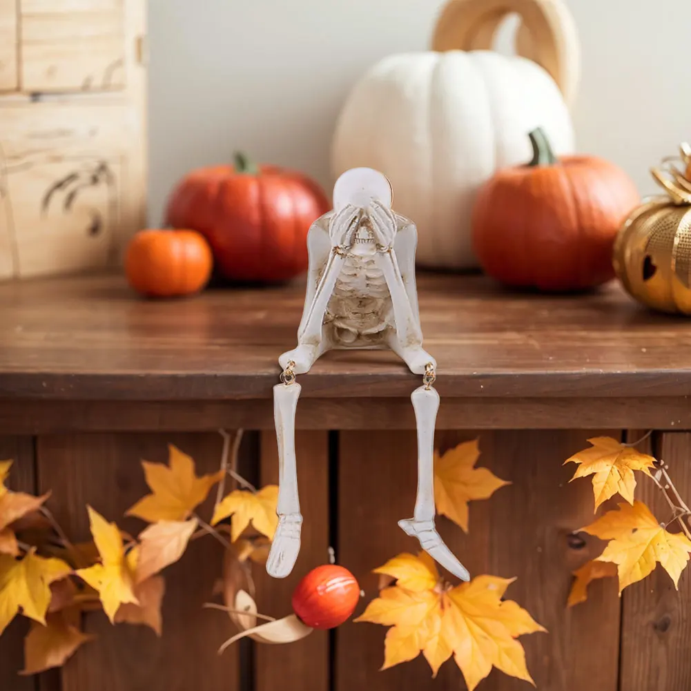 زينة الجمجمة الواقعية انظر التحدث سماع لا الشر الهيكل العظمي التماثيل الجمجمة التماثيل الحرف الحلي هالوين القوطية ديكور المنزل #5