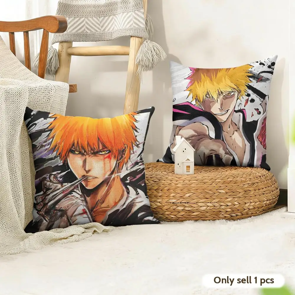 Japanese Anime K-Kurosaki Ichigo Cushion Cover Organic Linen Square Pillow Case Durable Non-Allergenic And Kind To Skin