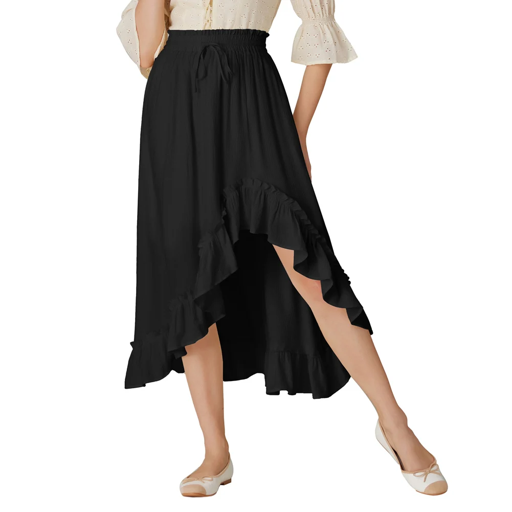 SD Women Renaissance Irregular Hem Skirt Drawstring Waist Ruffled Hem Skirt