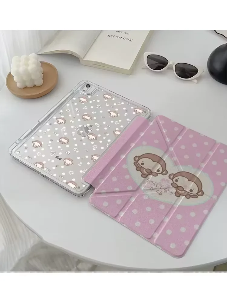Kawaii Pink Polka Dot Monkey Sweet Banana Tablet Case For iPad Pro 13 11th A16 12.9