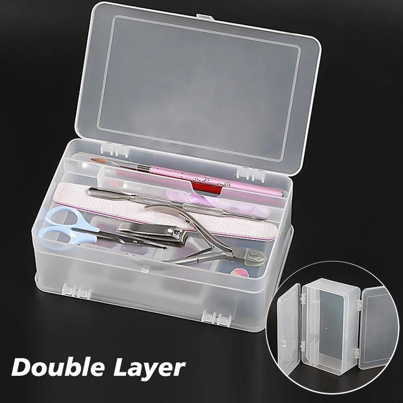 

Double-layer Nail Art Tool Storage Box Tweezers Clippers Pens Polishing Nail Buffer Files Plastic Cosmetic Storage Container