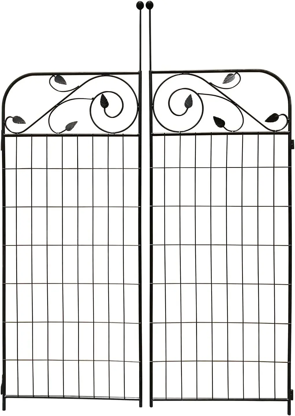 Heavy Duty 44x36 Inch Black Coated Steel Garden Fence Gate with 8 Leaves, Durable Metal Wire Border