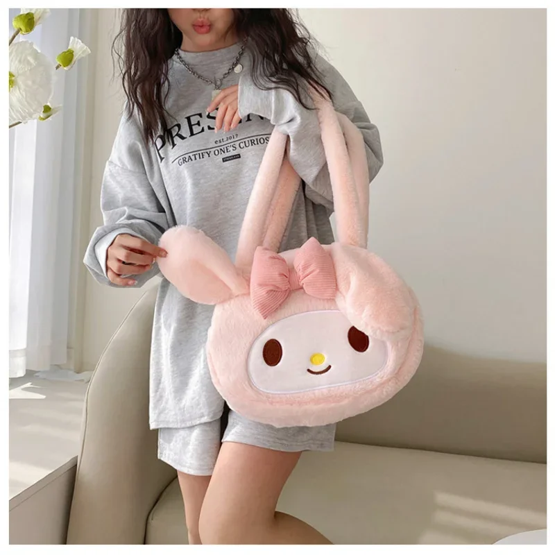 Sanrio My Melody Kuromi Cinnamoroll Kawaii Cute Anime Cartoon Peripheral Women's Plush Fashion Handbag Holiday Gift