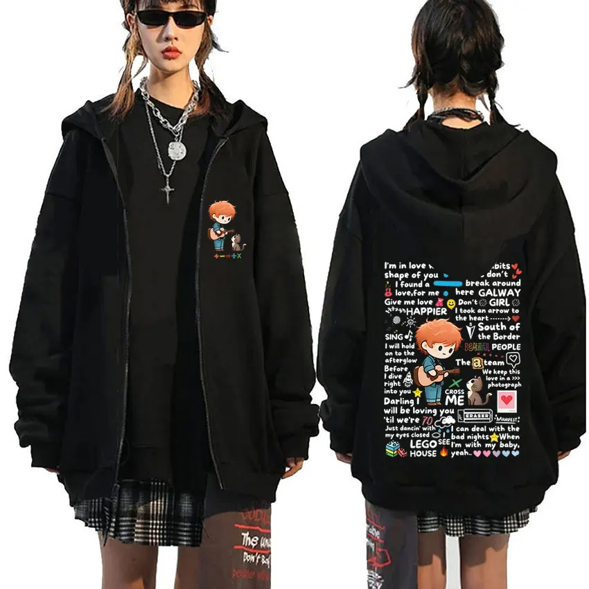 

Singer Ed Sheeran European Tour 2025 Zipper Hoodie Autumn Winter Men Women Casual Cartoon Funny Zip Up Jacket Unisex Streetwear