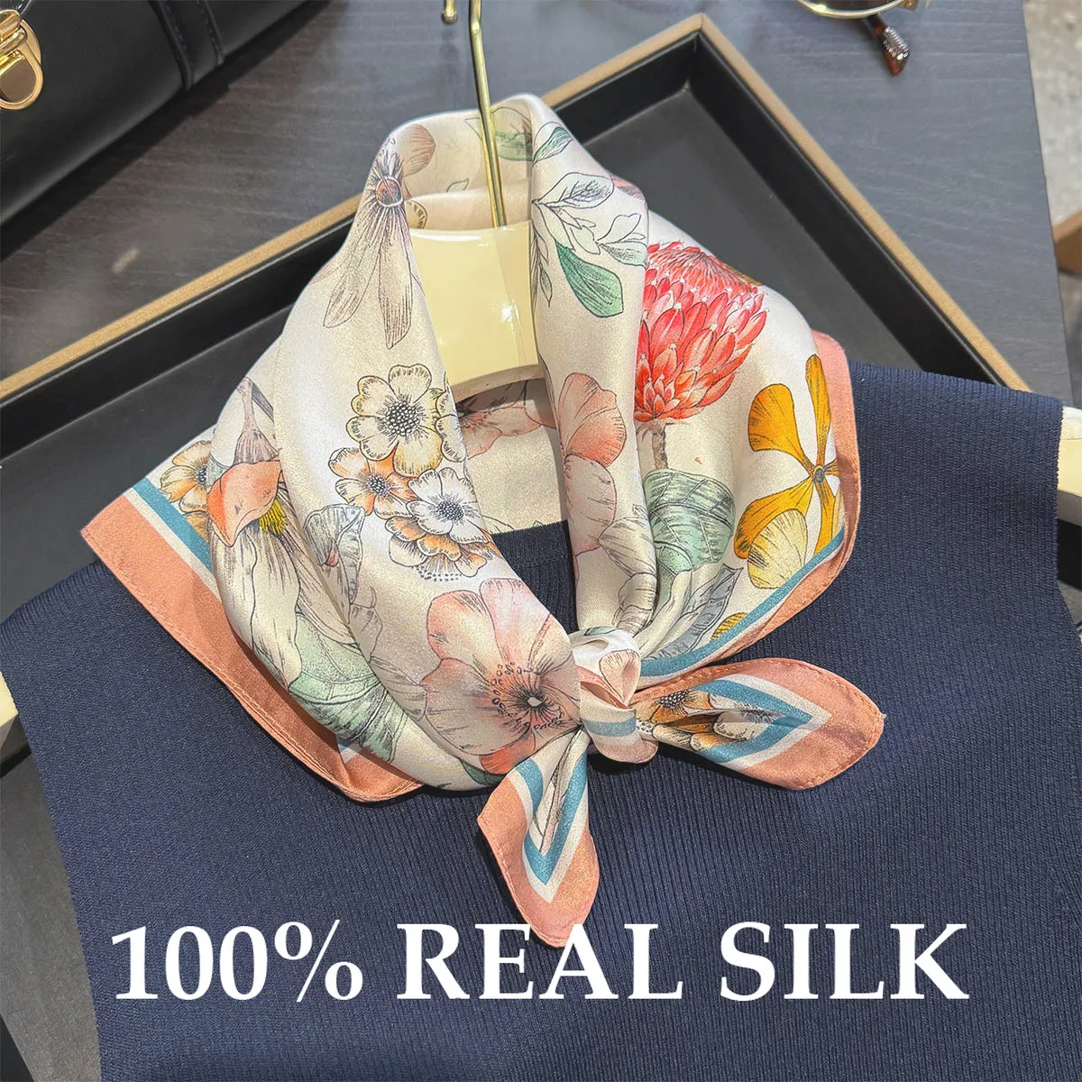 

100% натуральный шелковый шарф, модный женский шарф, квадратные шарфы 53 см, повязка на голову, шаль, хиджаб, шейный платок, повязка для волос, платок, бандана