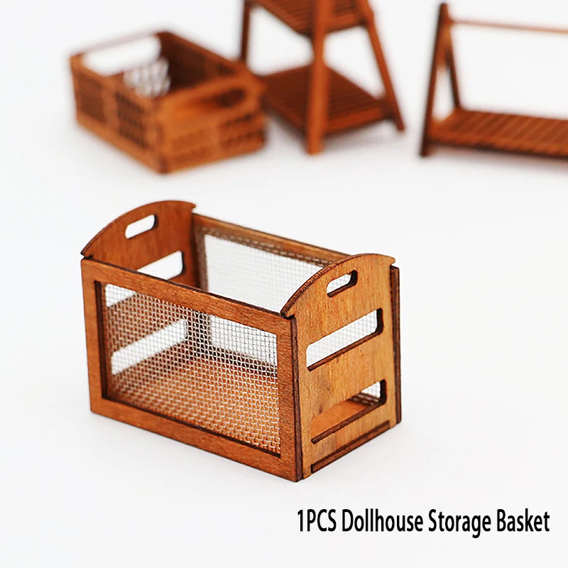 1/12 Dollhouse Hollow Iron Mesh Storage Box Miniature Storage Basket Model Dolls House Accessories