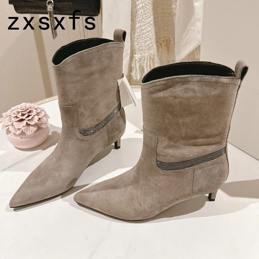 

Hot Real Leather Ankle Boots For Women Kitten Heel Party Shoes Ladies Runway Short Boots Classic Autumn Botas Mujer 2024