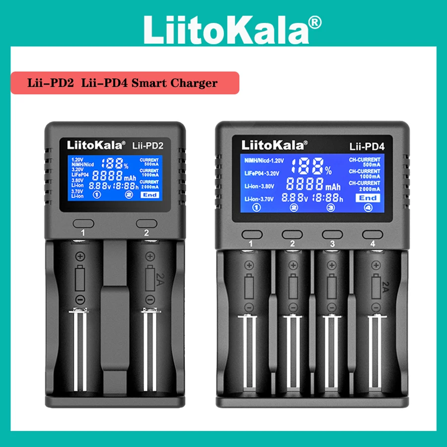 

LiitoKala Lii-PD2 Lii-PD4 21700 Charger 3.2V LiFePO4 3.7V Charging 18650 Rechargeable Battery Charger NiMH AA AAA 26650