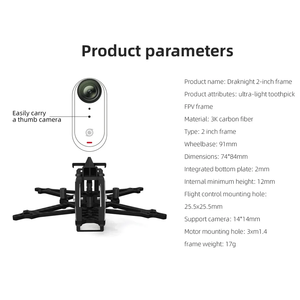 HGLRC Draknight 2inch 91mm Ultra-light Toothpick FPV Frame Compatible 2inch Propeller for FPV Freestyle Drone Part