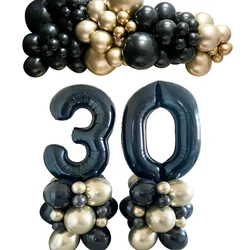 Gold Black Series Balloons Tower Black Foil Number Balloon for Happy Birthday Party Decor Men's 30 40 50 60 Party Decoration