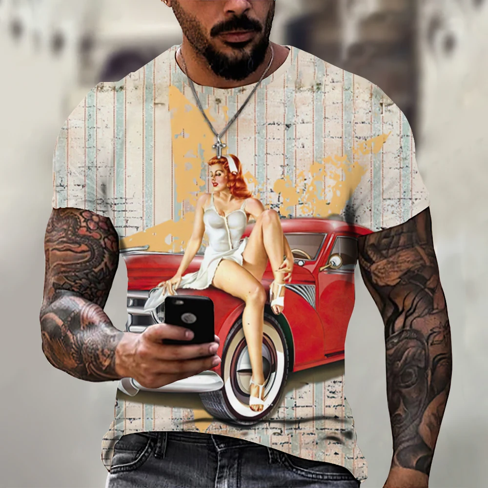 

Motorcycle T Shirt For Men 3D Racing Girl Short Sleeve Tops Street Men's Biker T-shirt Oversized Tee Shirt New Clothing