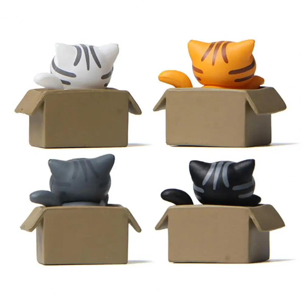 Seeking Food Cartoon Cat Figurines Cardboard Box Kawaii Cat Model Gardening Micro Landscape Kitten Model Desktop Ornaments Gift