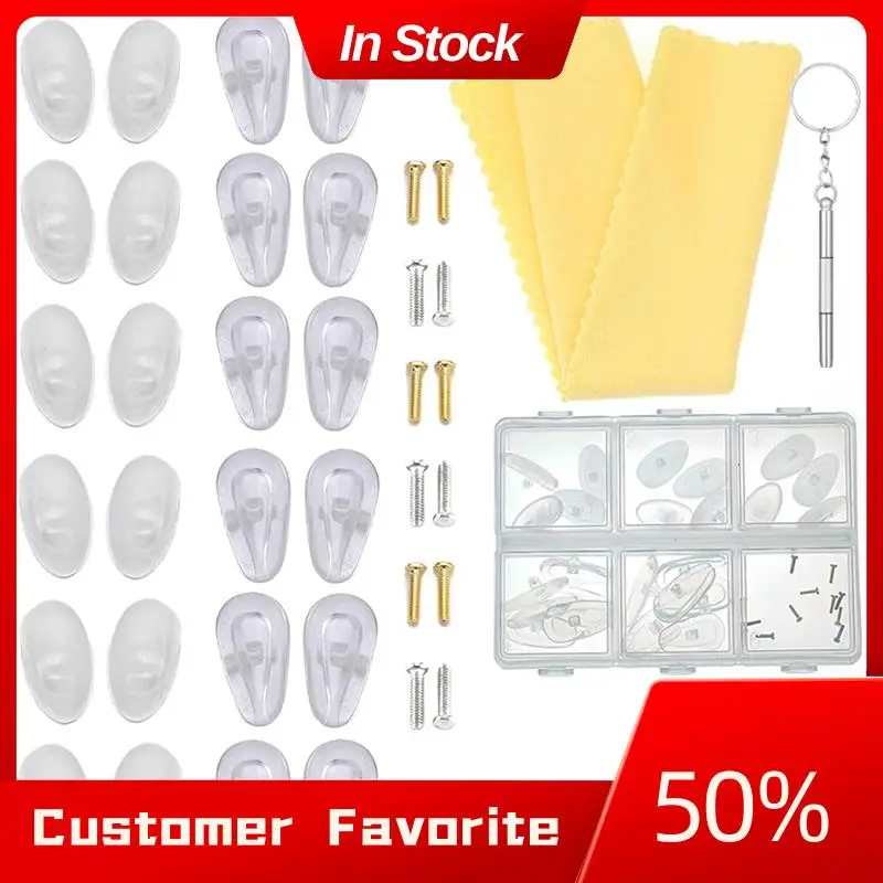 AT03 Top 12 Pairs Of Soft Jelly-Like And Air Chamber Silicone Nose Pads Screw-In Glasses Nose Pads With Gold And Silver Screws D