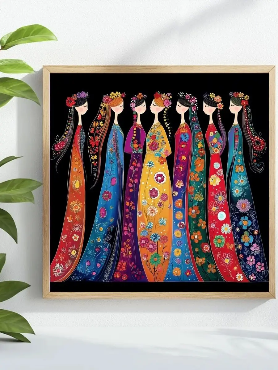 1 Stück 40x40 cm/15,74 Zoll Eine Gruppe Frauen in Bestkleidung Gestempeltes Kreuzstich-Set DIY-Set 11CT/14CT Wandbild – Detail 1
