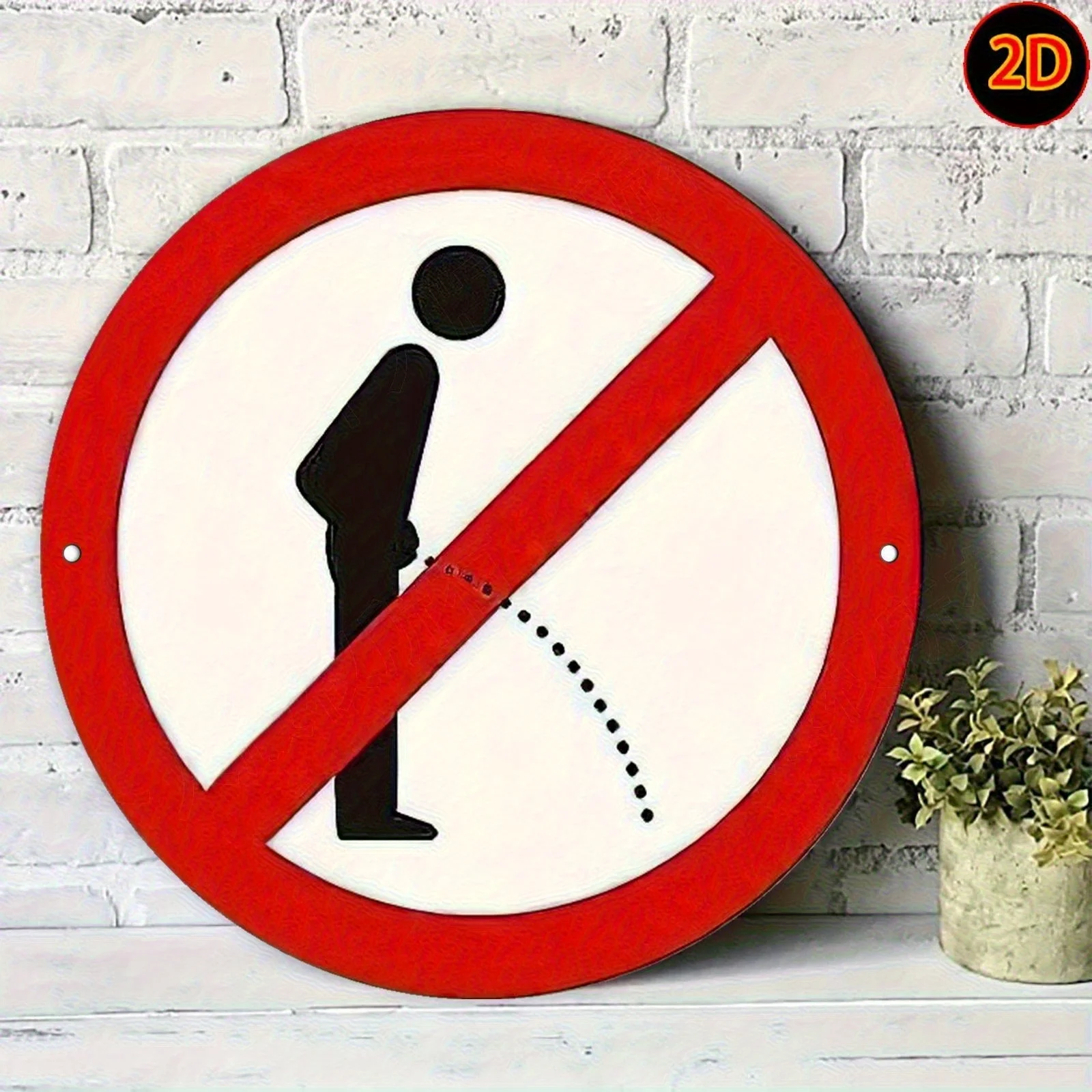 2D Flat Vintage-Style Metal No Urination Sign - 19.99Cm Round Aluminum Wall Decor with Red Circle & Line Design,
