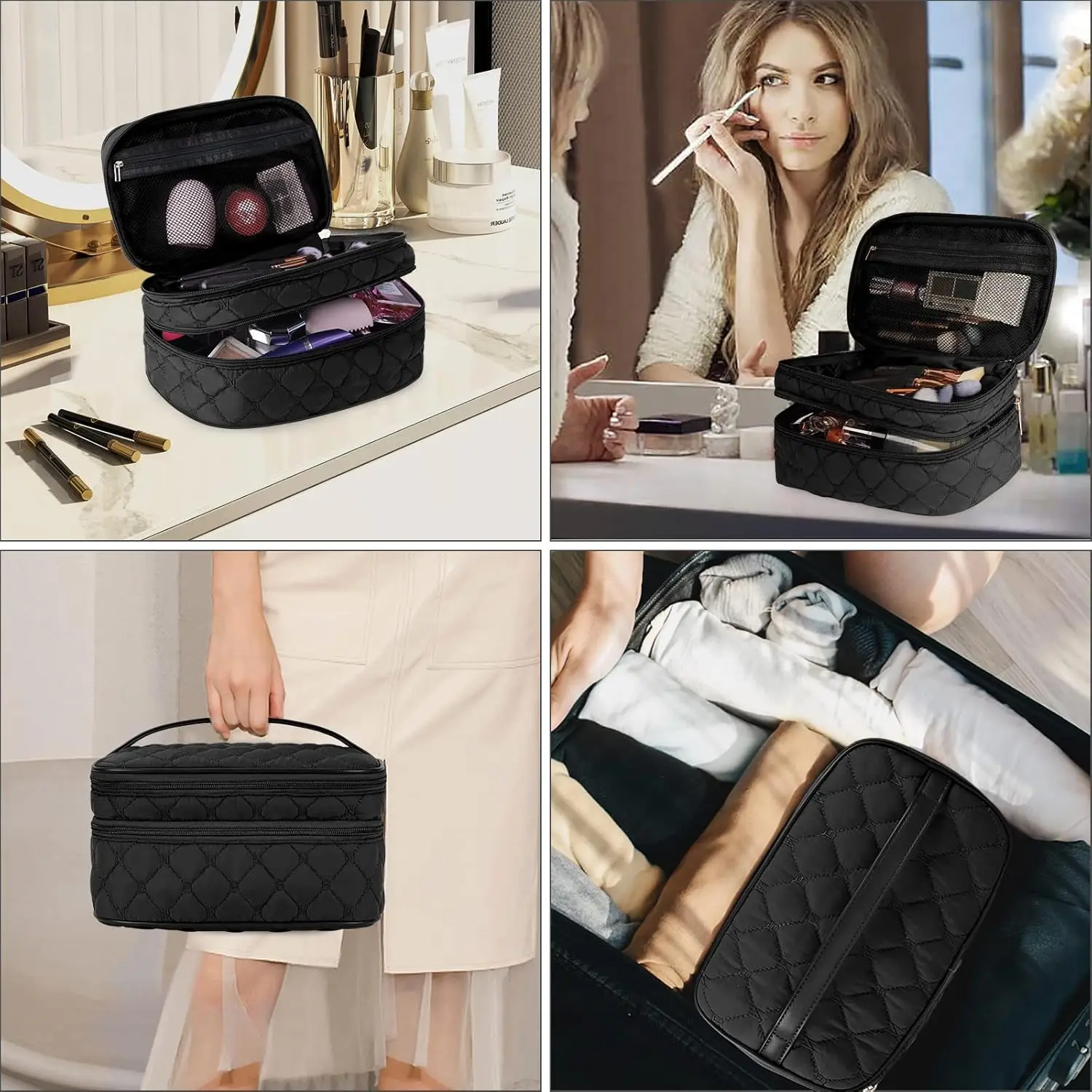 Borsa per il trucco nuly da 2 pezzi borsa per cosmetici da viaggio portatile con manico borsa per il trucco impermeabile da toilette a doppio strato