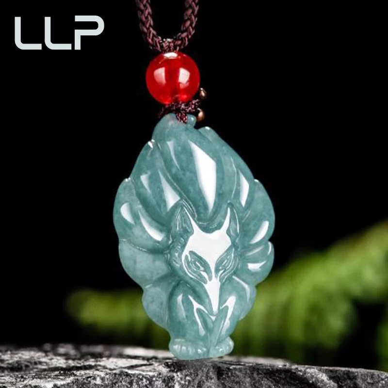 Natural A Goods Jade Nine Tail Fox Pendant High Jewelry Amulet Women's Necklace Luxury Holiday Gift